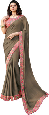 ROOP SUNDARI SAREES Solid/Plain, Digital Print Bollywood Pure Silk Saree(Grey)