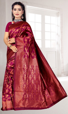 NENCY FASHION Printed Banarasi Silk Blend Saree(Purple)