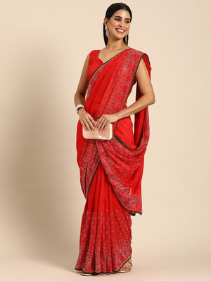 shiv textiles Applique Bollywood Cotton Blend Saree(Red)