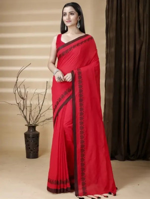 makalitraders Solid/Plain Handloom Cotton Blend Saree(White)