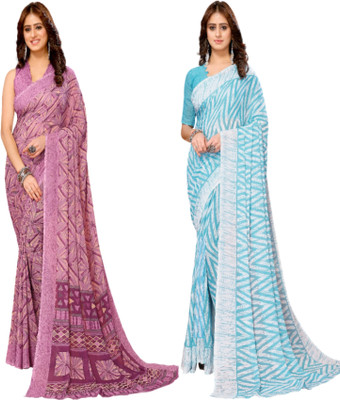 YASHIKA Printed Bollywood Georgette Saree(Pack of 2, Purple, Blue)