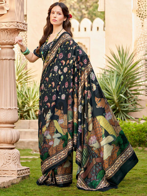 ANOUK Printed Banarasi Silk Blend Saree(Black)