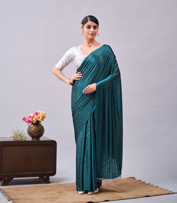 Aadishakti Fashion Embellished Bollywood Lycra Blend Saree(Blue)