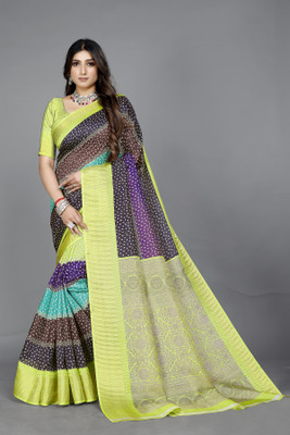 getdeal Digital Print Bollywood Silk Blend Saree(Yellow)