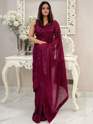 ANOUK Embellished Chanderi Georgette Saree(Brown)