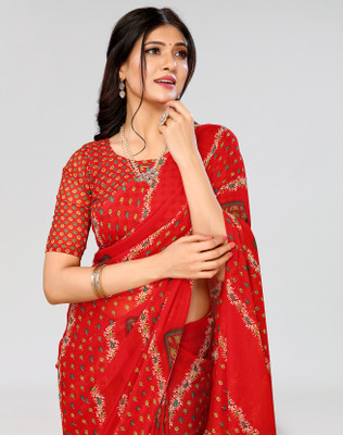 ANIRAV Printed Daily Wear Georgette Saree(Red)