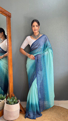 Julee Striped Bollywood Chiffon Saree(Dark Blue)