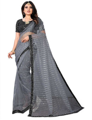 NEZAA EXPORT Embellished Bollywood Net Saree(Grey)
