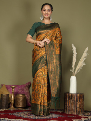 PANZORA Woven Patola Silk Blend Saree(Mustard)