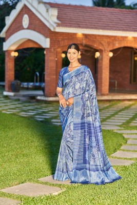 Elite Fashion Printed Bollywood Crepe Saree(Dark Blue)