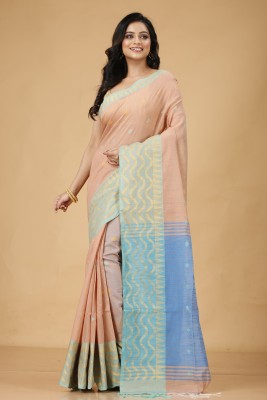 Grivana Self Design Handloom Handloom Cotton Silk Saree(Blue, Pink)