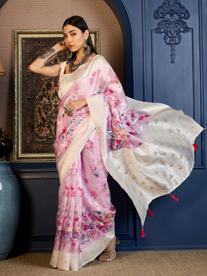 Tasrika Woven Daily Wear Cotton Blend Saree(Pink)