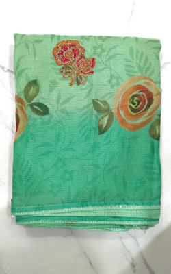 srushtiii Floral Print Daily Wear Net Saree(Green)