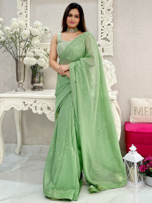 Divastri Embellished Bollywood Georgette Saree(Light Green)