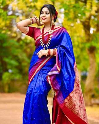 ajmera fashion Printed Sambalpuri Art Silk Saree(Blue)