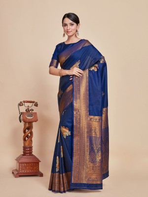 MIMOSA Woven Kanjivaram Art Silk Saree(Blue)