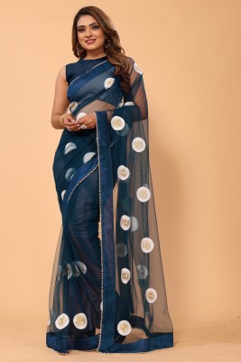 PATLANI STYLE Embroidered Bollywood Net Saree(Blue)