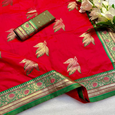 RSI Woven Paithani Pure Silk Saree(Red)