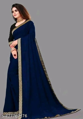 HouseOfCommon Solid/Plain, Embroidered Bollywood Georgette Saree(Blue)