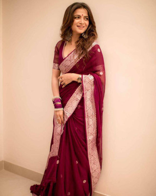 sheladiya Solid/Plain Kanjivaram Pure Silk Saree(Purple)