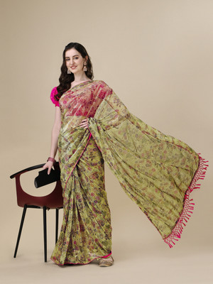 Mamatva Embellished, Self Design Bollywood Silk Blend Saree(Green)