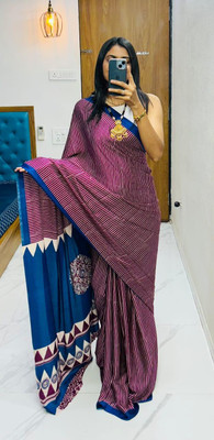 SFCS Striped Kalamkari Jacquard Saree(Purple)