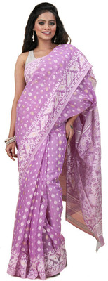 Oishani Saree Ghor Woven Jamdani Cotton Silk Saree(Purple)
