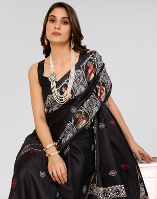 ANIRAV Self Design Bollywood Art Silk Saree(Black)
