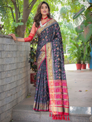 ANOUK Woven Kanjivaram Silk Blend Saree(Black)