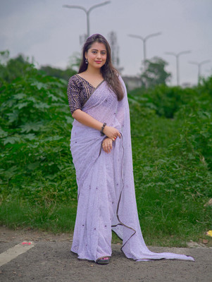 DARYANI SHREE Printed Bollywood Georgette Saree(Purple)