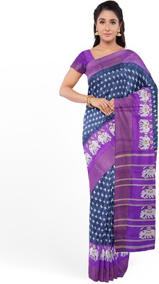 HouseOfCommon Printed Bhagalpuri Art Silk Saree(Blue, Purple)