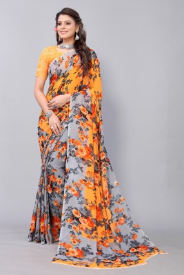 Priyashi Floral Print Bollywood Georgette Saree(Orange)