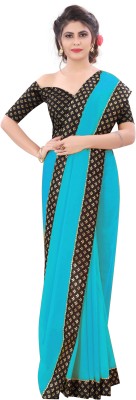 FIERTE Solid/Plain Bollywood Georgette, Chiffon Saree(Light Blue)