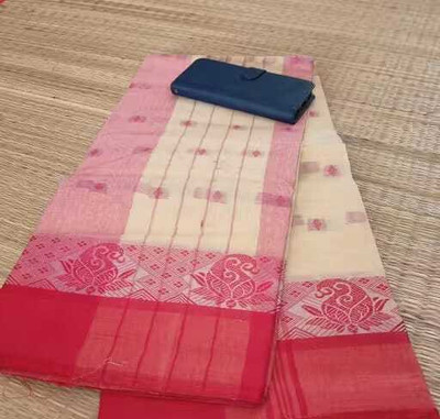 Sandhyatara Woven Tant Pure Cotton Saree(White)