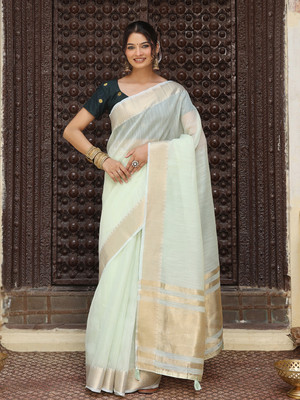 HouseOfCommon Woven Banarasi Cotton Silk Saree(Light Green)