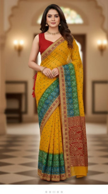 RIDDHI Embroidered, Printed Bandhani Georgette, Chiffon Saree(Yellow, Green)