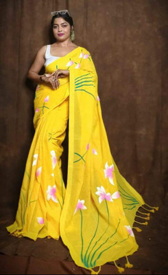 Sia Saree Bazaar Printed Handloom Pure Cotton Saree(Purple)