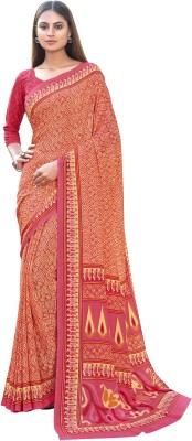 HouseOfCommon Floral Print Bollywood Crepe Saree(Pink, Orange)