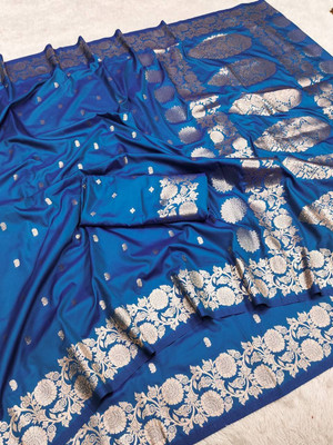 KALKEE FASHION Woven Banarasi Jacquard, Pure Silk Saree(Light Blue)