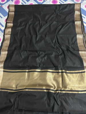 Montauk Fabians Solid/Plain Banarasi Cotton Silk Saree(Black)