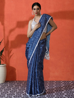Sangria Printed Daily Wear Satin Saree(Blue)