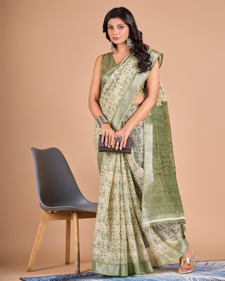 nirmal creation Printed Daily Wear Cotton Linen Saree(Multicolor)