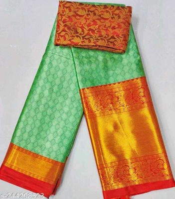 Juhi Collection Embellished Dharmavaram Cotton Silk Saree(Light Green)
