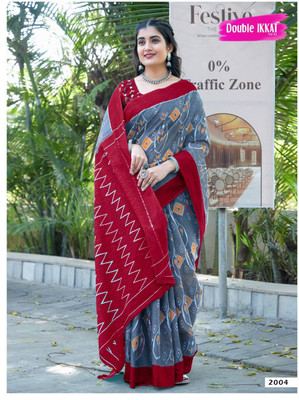 ARSH ENTERPRISE Printed Handloom Pure Cotton Saree(Grey)