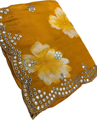 MSC TRENDLINE SAREES Printed Bollywood Crepe, Silk Blend Saree(Gold)