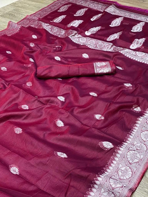 Harshavilla Self Design Banarasi Cotton Silk Saree(Maroon)