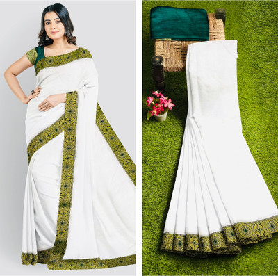LUVITUS Self Design Chanderi Pure Cotton Saree(Green)
