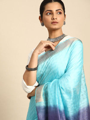 Taavi Self Design Bollywood Silk Blend Saree(Blue)