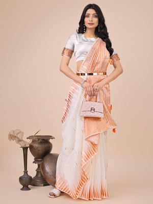 Tasrika Woven Kanjivaram Cotton Linen Saree(White)