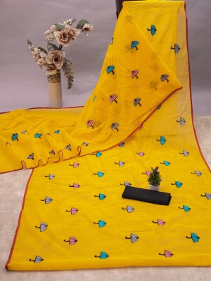 Apnisha Embroidered Chanderi Chanderi Saree(Yellow)